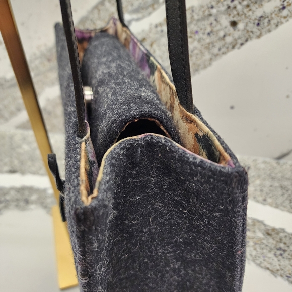 Kate Spade Wool Felt Tote Shoulder Bag Purple Floral Lining - Picture 9 of 16